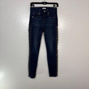 Good American Jeans Womens 2/26 Blue Good Legs Lattice Side Skinny Stretch Denim